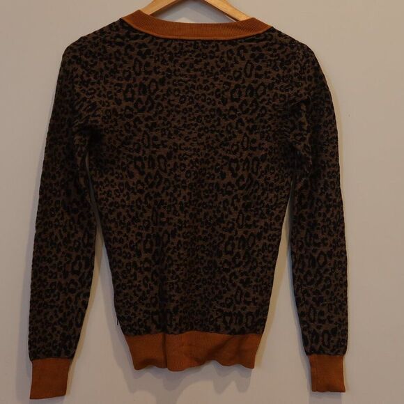 Scotch & Soda leopard sweater pullover vneck brown black wool XS preppy fall bas - Picture 2 of 9